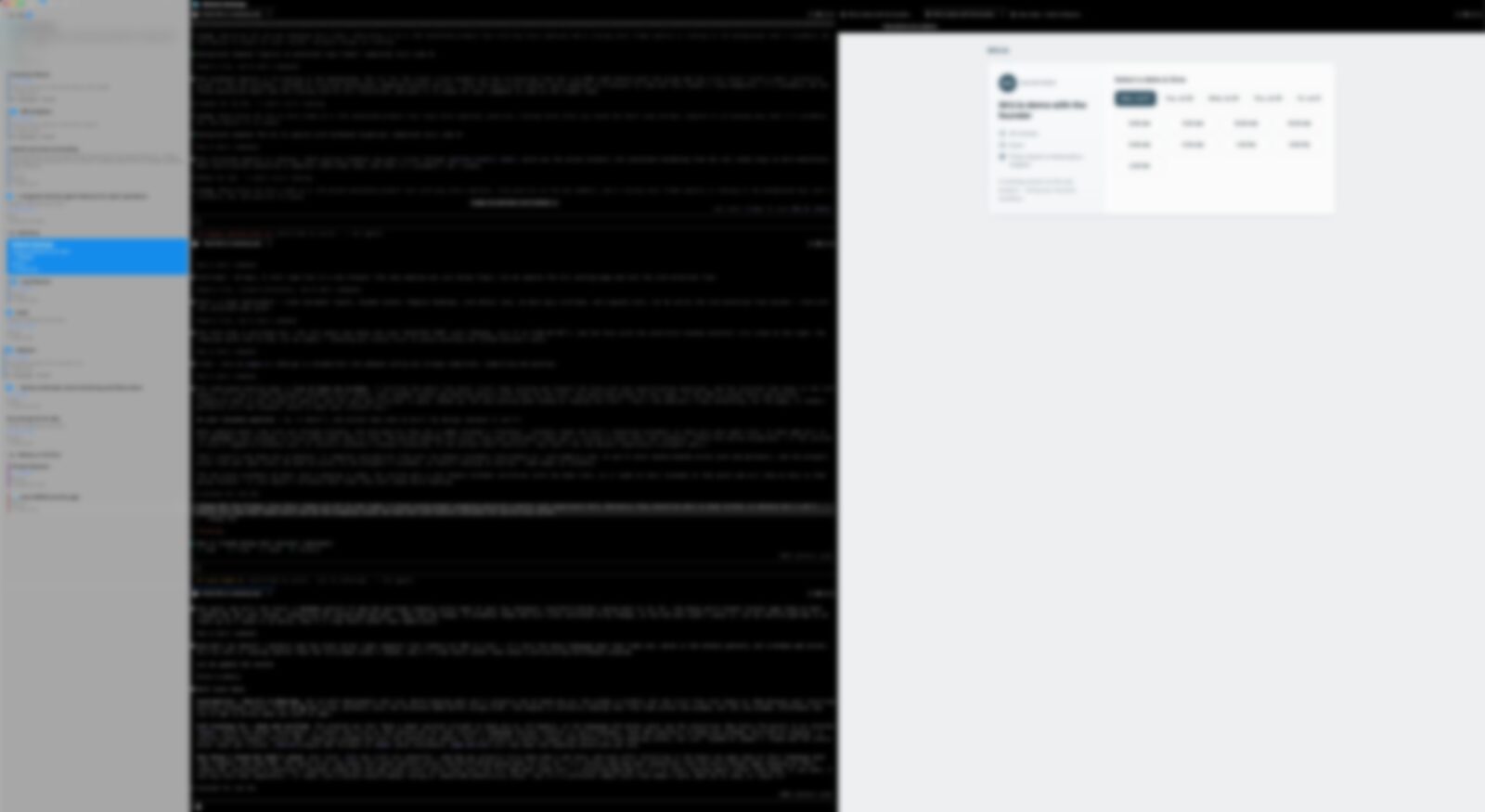 A blurred screenshot of a 4K screen: a sidebar of about fourteen agent workspaces, three terminal sessions and a browser